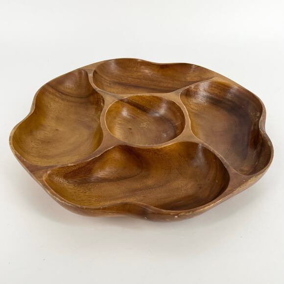 Monkey Pod round divided tray vintage - Picture 2 of 8